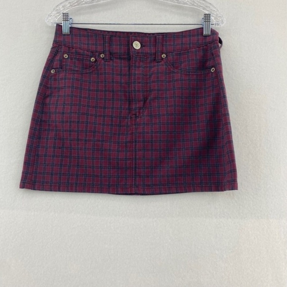 American Eagle Hi-Rise Mini Skirt Plaid Maroon Red 6 Academia Grunge Punk‎